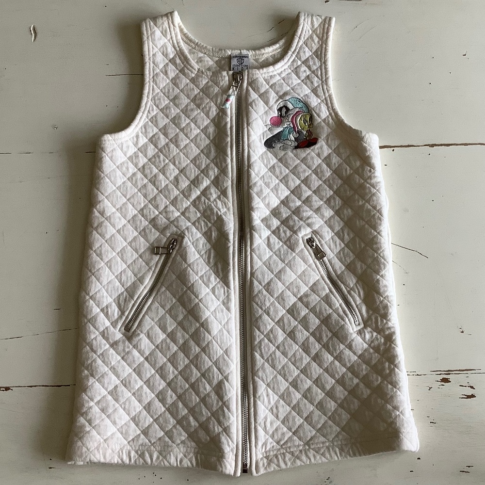 Warner Bros Sylvester & Tweety Quilted Ivory White Jumper Tank Dress Medium
